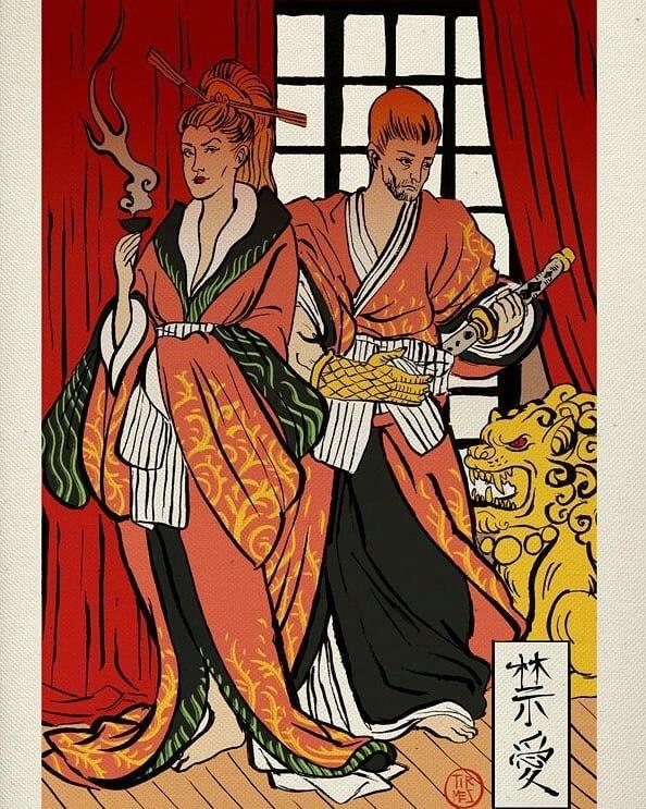 «Игра престолов» в стиле японских гравюр укиё-э от испанского иллюстратора Tirmes.