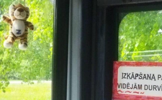 Жительница Латвии заметила в общественном транспорте игрушечного тигренка с буквой Z на животе.